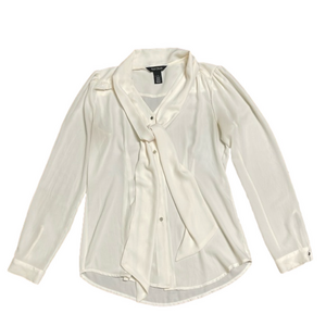 White House Black Market Cream Front Tie Long Sleeve Dress  Shirt Size 2